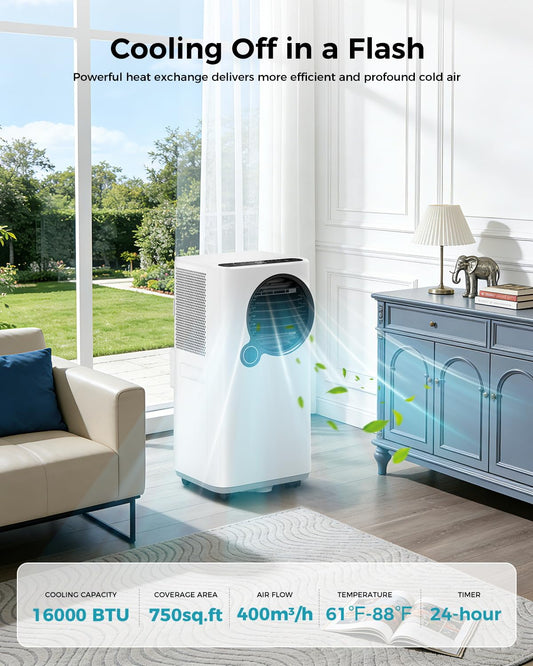 16000 BTU Smart Portable Air Conditioner with WiFi App & Quiet Mode