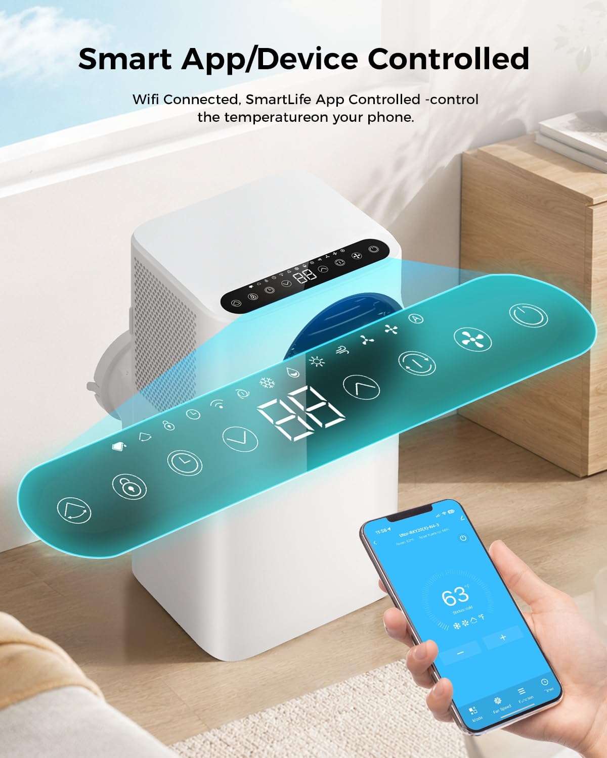16000 BTU Smart Portable Air Conditioner with WiFi App & Quiet Mode