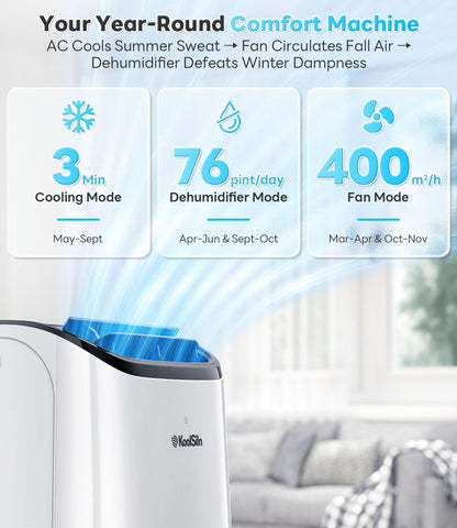 14000 BTU Portable Air Conditioner for Large Rooms up to 700 Sq Ft