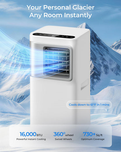 16000 BTU 5-in-1 Portable AC Unit with Fast Cooling & Dehumidifier