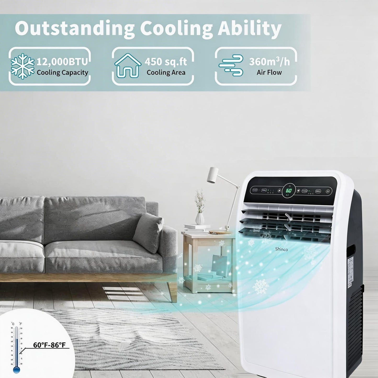 Shinco 12000 BTU Portable Air Conditioner with Cooling & Sleep Timer