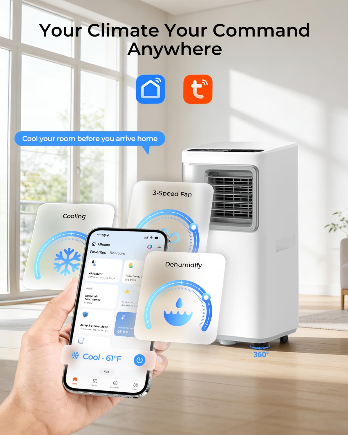 16000 BTU 5-in-1 Portable AC Unit with Fast Cooling & Dehumidifier