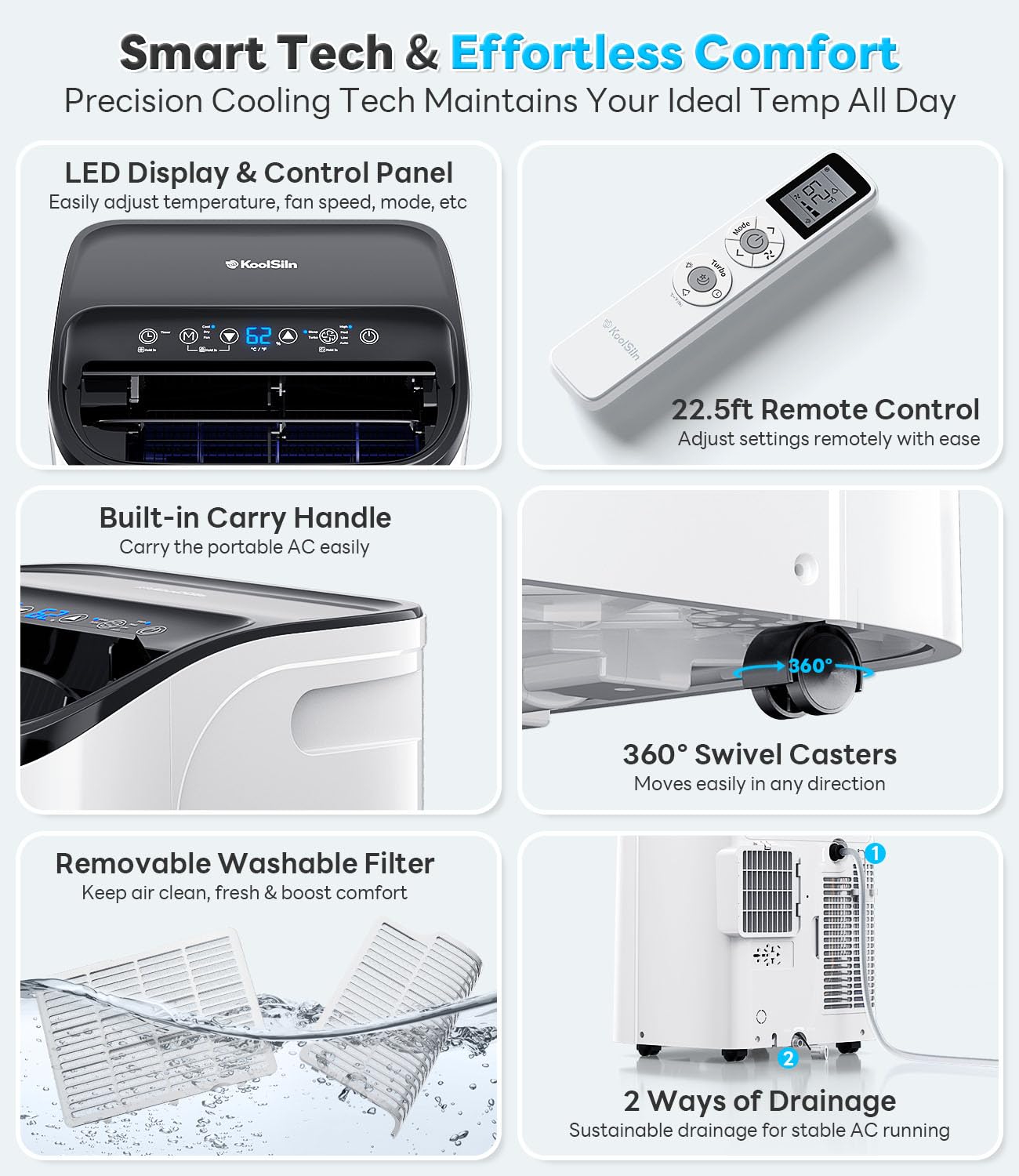 14000 BTU Portable Air Conditioner for Large Rooms up to 700 Sq Ft