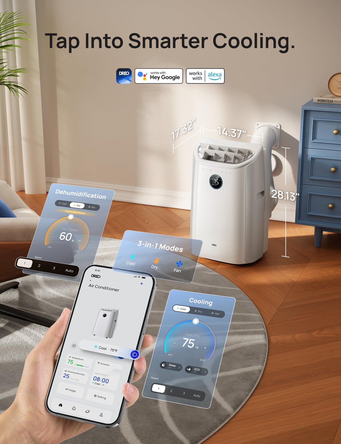DREO 515S Smart Portable Air Conditioner 12000 BTU with App & Voice Control