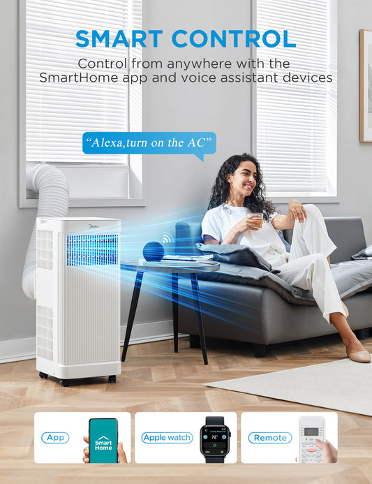 Midea Smart Portable Air Conditioner 10000 BTU for Rooms up to 300 Sq Ft